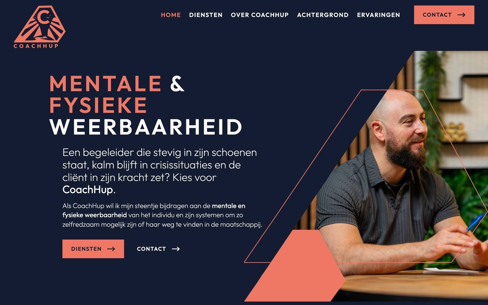 Homepage van CoachHup op een desktopscherm