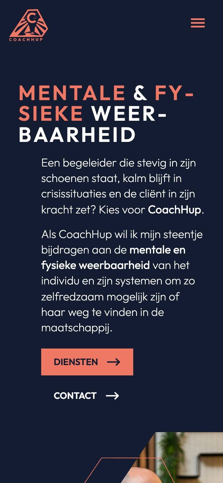 Homepage van CoachHup op een telefoon