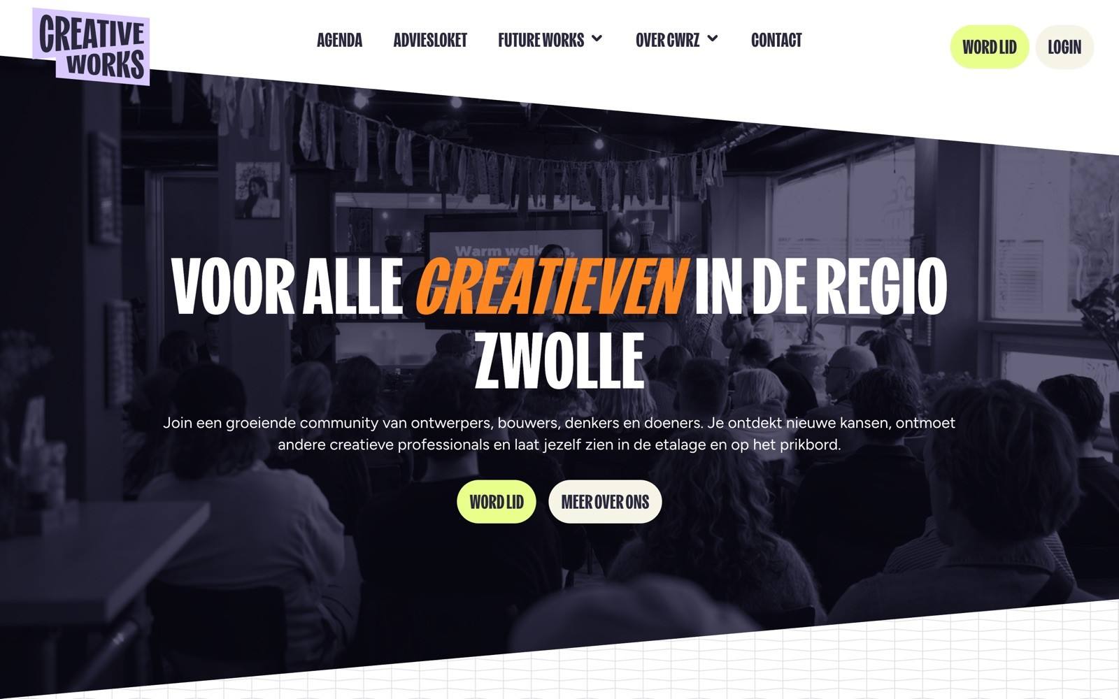 Homepage van Creative Works Regio Zwolle op een desktopscherm